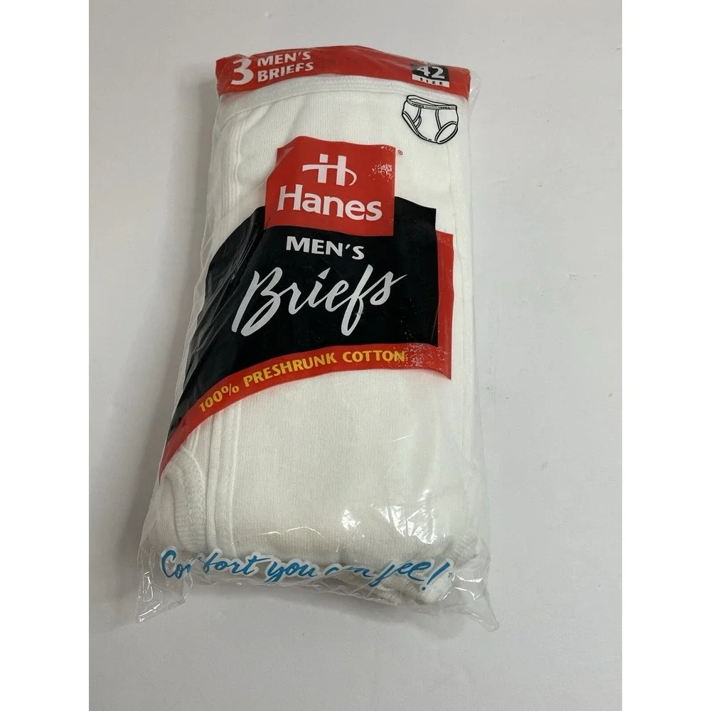 Hanes Men's White Briefs 3 Pair  Size 42 100% Preshrunk Cotton Vintage 1997